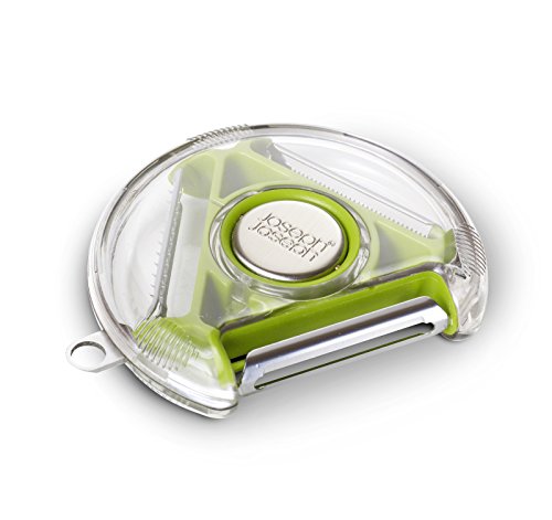 Joseph Joseph PEBG0100CB Rotary Peeler Compact 3-in-1 Blades Standard Serrated Julienne Potato Eye Remover Plastic Dishwasher-Safe, Green