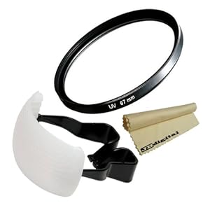 67mm UV Ultra-Violet Protection Filter for 67mm CANON T4i T3i T2i T1i XT XTi XSi 60D 7D + White Pop-Up Flash Diffuser + Super Fine JB Digital Microfiber Cleaning Cloth