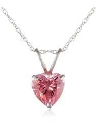 10k White Gold Heart Pink Swarovski Zirconia Pendant Necklace, 18"
