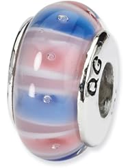 Sterling Silver s Blue/pink Hand-blown Glass Bead by Reflection Beads, Best Quality Free Gift Box Satisfaction Guaranteed