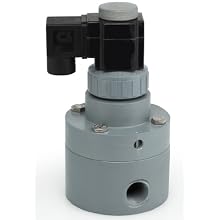 Plast-O-Matic PS Series PVC Pilot Solenoid Valve, For Acids and Highly Corrosive Liquids, 2 Ways, Normally Closed, Viton Diaphragm, NPT Female