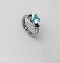 Aquamarine Ring 2.0k Brazilian Aquamarine and 0.68k Blue Sapphire and 0.44k G.V.V.S. Diamond on 14k White Gold Ring