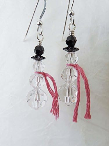 Crystal Snowman Sterling Silver Earrings with Swarovski Crystals and Rose Pink Scarf