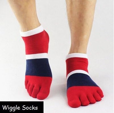 Wiggle Socks From Cerkos: Unisex Comfortable Toe Socks, Toe Separator Socks, Five Finger Socks, 5 Toe Socks, Toe Shoe Socks for Men/women (1 Pair, Red Blue White Ankle Socks)