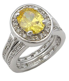 Oval Cut Yellow CZ Engagement Ring and Wedding Band