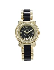 GP by Brinley Co. Womens Cubic Zirconia Black and Goldtone Link Watch