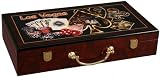 Glossy Wooden Poker Chip Case - Holds 300 Chips, 2 Decks of Playing Cards and Dice
