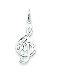 14K White Gold Treble Clef Charm Music Pendant Jewelry