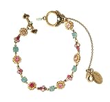 Vintage Style Michal Negrin Dainty Bracelet with Beaded Flower Ornaments, Pink, Blue and Beige Swarovski Crystals - Special Ordered and Shipped by Genuvo within 2 to 3 weeks