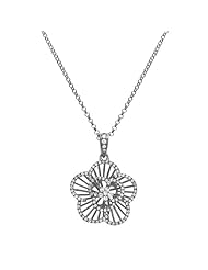 Sterling Silver Plated Cubic Zirconia Flower Pendant Necklace, 18"
