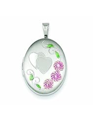 Genuine .925 Sterling Silver 19mm Enamel Hearts & Flowers Oval Locket 2.8 Grams. 100% Satisfaction Guaranteed.