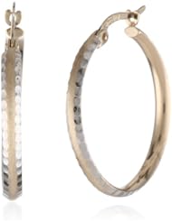 14k Two Tone Gold Hammered Hoop Earrings