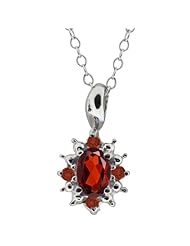 0.63 Ct Oval Red Garnet and Cognac Red Diamond Sterling Silver Pendant
