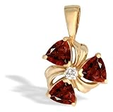 14K Yellow Gold Genuine Trillion Garnet and Diamond Pendant