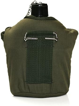 High Quality Non-Plastic G.I. Style Stainless Steel Military Canteen Kit - Great for Cooking Over Campfire - Includes Canteen Cup, Army Green Nylon Pouch and Waist Belt