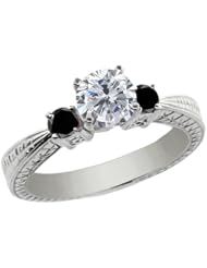 1.24 Ct Round H/I and Black Diamond 14K White Gold 3-Stone Ring