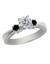 1.24 Ct Round H/I and Black Diamond 925 Sterling Silver 3-Stone Ring