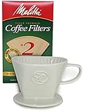 Ceramic Coffee Pour Over or Dripper with Melitta Filters Included ~ Quality Single Serve Brewer Gift Pack