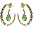 Michal Negrin Dainty Hoop Earrings Decorated with Green and Olivine Swarovski Crystals and Tear Drop Charms; Hypoallergenic