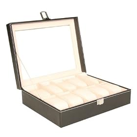 Esecure - Faux Leather 10x Watch/Jewellery Display Case Watch Box Black