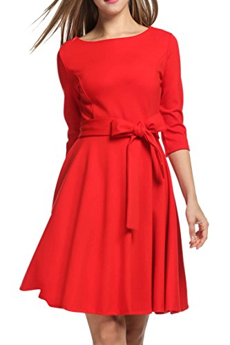HOTOUCH Women 50s 60s Hepburn 3/4 Sleeve Vintage Retro Swing Rockailly Dresses