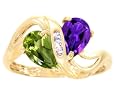 14K Yellow or White Gold Twosome Pear Gemstone Ring-Multi Peridot-Amethyst-full, half sizes from 5-8.5