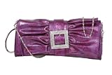 Rhinestone Buckled Metal Circle Let Ruffled Bow Design Patent Evening Bag