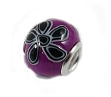 ** CLOSEOUT ** Purple and Black Flower European Bead, Pandora, Chamilia, Troll, Bagia