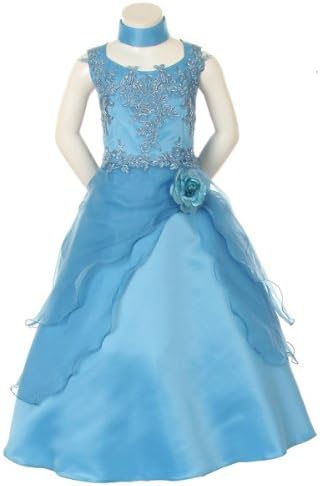 SIZE: 14 - CLEARANCE Girls Blue Elegant Holiday Party Formal Gown with Scarf (Size 8, 12, 14, 16)