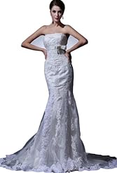 Strapless Sheath Beaded Lace Applique Evening Dress  with a Court Train 