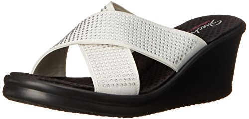 Skechers Cali Women's Rumblers-Metal Mama Wedge Sandal, White Gem, 7 M US