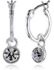 Nine West "Pop Notch Silver" Silver-Tone Crystal Glass Drop Off Hoop Earrings