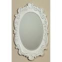 Mirror oval distressed white oval handcarved details