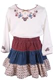 Good Lad Fall/Winter Toddler Girls New Bohemian Tiered/Country Cowgirl Embellished Cream Knit Long Sleeved Top and Floral Twirl Denim Skirt/Skort Set 2 Toddler