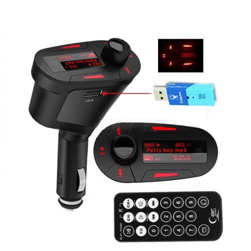 Beelike Car Kit MP3 Player Wireless FM Transmitter Modulator USB SD MMC Slot Red LCD Display with Remote