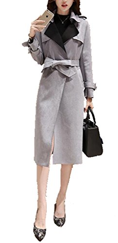 (ドチィン)DaoCheng レディース 秋 無地 長袖 ロング丈 トレンチコート アウター Vネック スリム 着痩せ トレンチコート シンプル カジュアル 通勤 トレンチコート チェスターフィールドコート