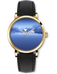 SPRAWL Aanalog Fashion Series Gold Ladies Watches of Genuine Black Leather Strap,Unique Wrist Watch for Women Girls Designed with House in the snow