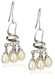 Sterling Silver White Freshwater Cultured Pearl w/ Cubic Zirconia Accent Dangle Earrings