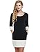Meaneor Women's Plus Size Black White Patchwork 3/4 Sleeve Shift Dress (Black XXL)