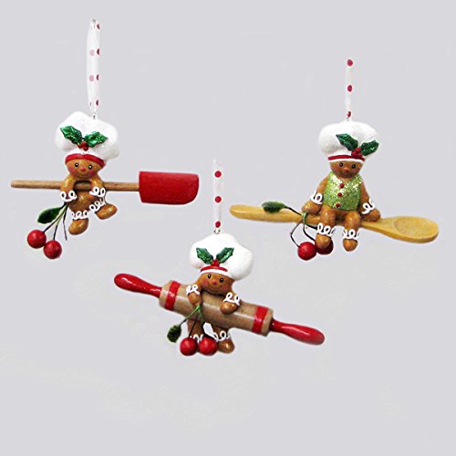 KURT ADLER 4″ GINGERBREAD ROLLING PIN, SPOON, SPATULA BAKING ORNAMENT – SET OF 3