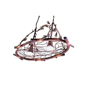 Kalco 5038SC Sycamore Ponderosa Rustic / Country Pot Rack With 2 Down Lights From the Ponderosa Coll