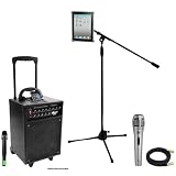 Pyle Speaker, Mic, Cable and Stand Package - PWMA930I 600 Watt VHF Wireless Portable PA Speaker System/Echo W/Ipod Dock - PDMIK1 Professional Moving Coil Dynamic Handheld Microphone - PMKSPAD1 Multimedia Microphone Stand With Adapter for iPad 2 (Adjustable for Compatibility w/iPad 1) - PPMCL30 30ft. Symmetric Microphone Cable XLR Female to XLR Male