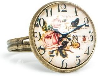 Ring "clock image with roses" in vintage style