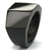 3 Tier Rectangle Polished Black Horn Ring - Size: 9