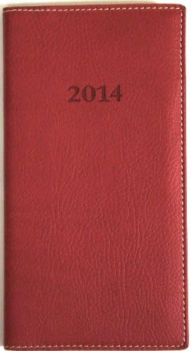2014 Italian Red Leather Weekly Pocket Planner Engagement Calendar With Pen
