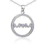 Devoted to MOM: Sterling Silver and CZ Diamond Eternal Circle MOM Pendant Necklace
