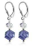 Sterling Silver 8mm Violet and Clear Crystal Earrings Made with Swarovski Elements