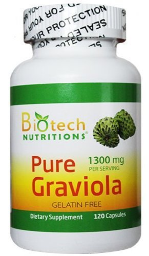 Biotech Nutritions 100% Pure Graviola 1300mg Per Servings 120 Capsules Per Bottle by Biotech Nutritions