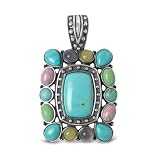Sterling Silver Kingman Turquoise Multi-Gemstone Western Celebration Geometric Pendant Enhancer (Sterling, Turquoise, Rhodonite, Chalcedony, & Variscite Enhancer)