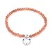 Sterling Silver Heart Locket Charm Orange Jade Stone Beads Stretch Bracelet